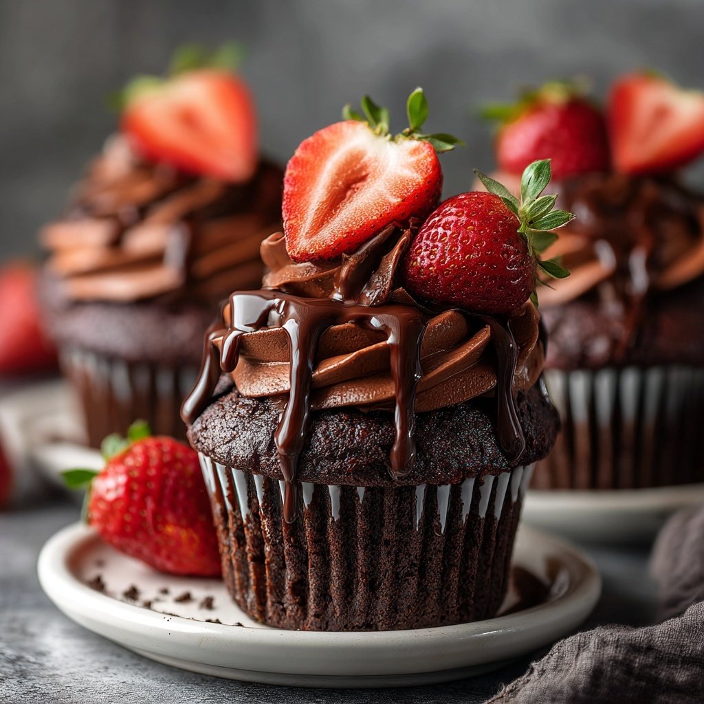 Double Chocolate Strawberry Cupcakes