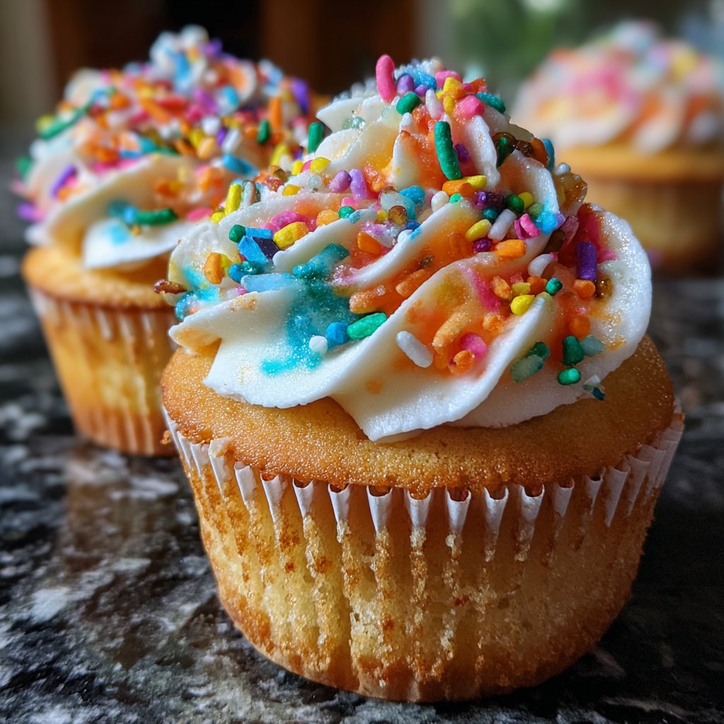 Rainbow Swirls Confetti Cupcakes