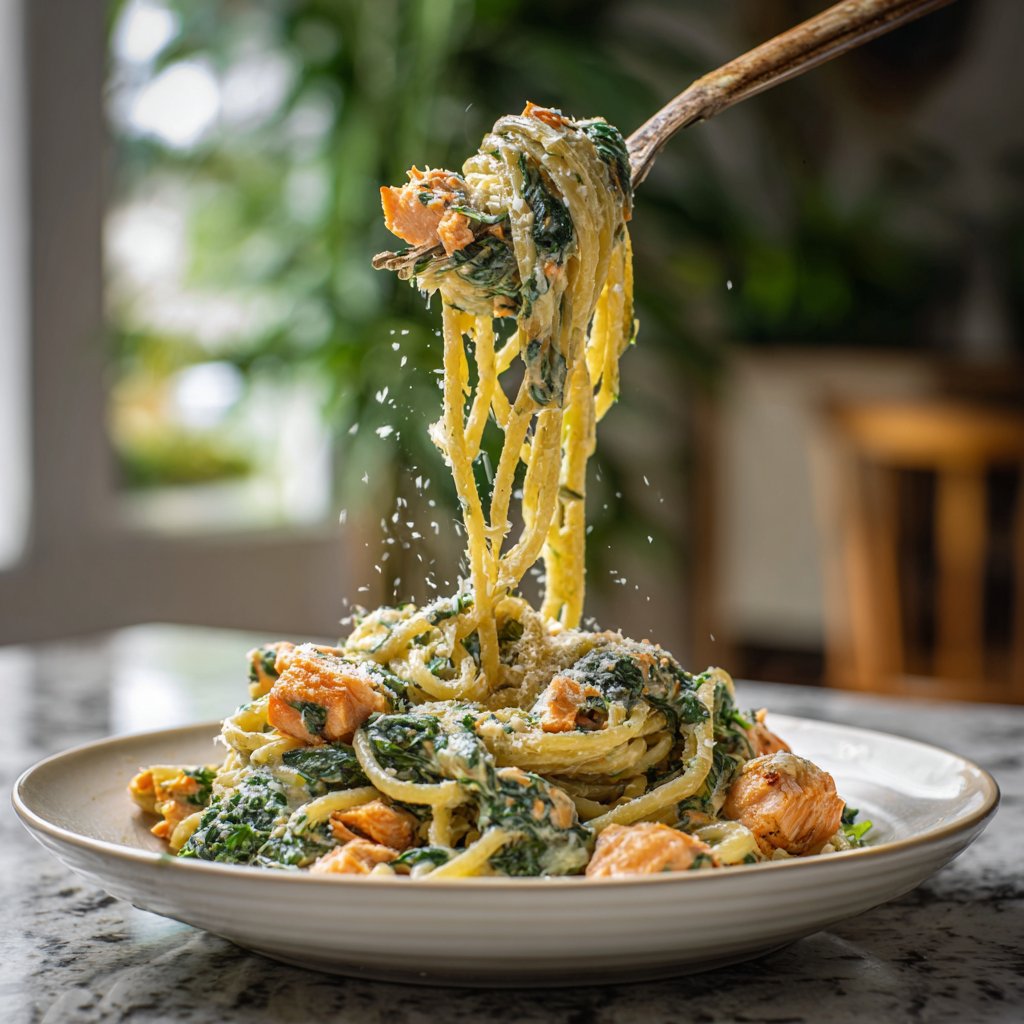 Creamy Spinach and Salmon Pasta